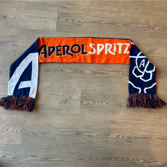 Aperol Spritz reversible Ski Scarf Orange & Blue Tassel Winter Wrap Apres-Ski - Picture 4 of 9